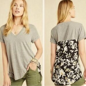 Anthropologie T.La Tee Shirt ,NWT ,XS ,MSRP-$68,GREY & FLORAL PRINT